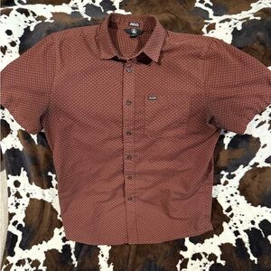 Volcom brown polka dot button down Medium